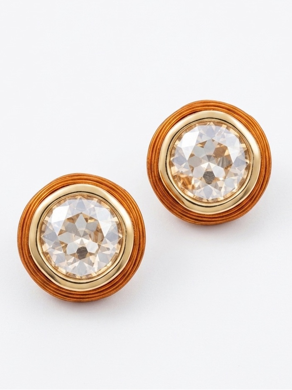 NEW Round Terracotta 14K Gold Plated Champagne Austrian Crystal Stud Earrings